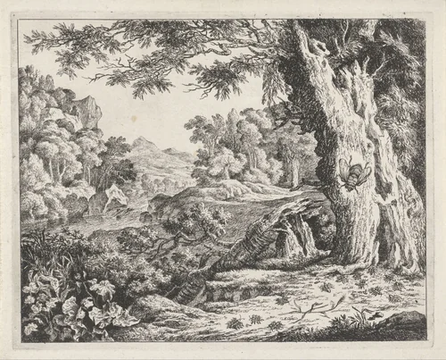 Landschap met mieren en bijen by Johan le Ducq, print, 1639-1677