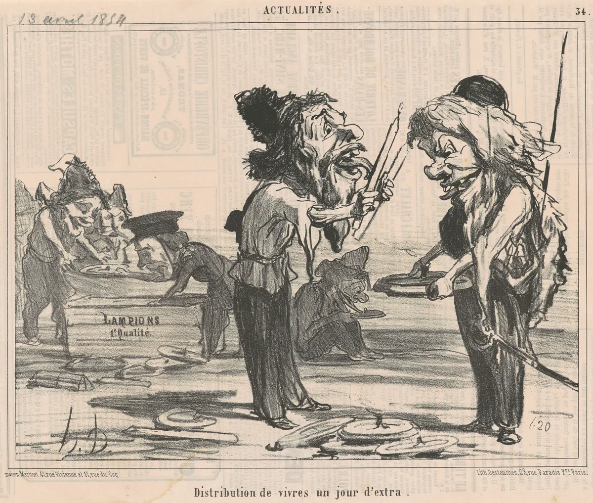 Distribution de vivres un jour d'extra by Honoré Daumier, print, 1854