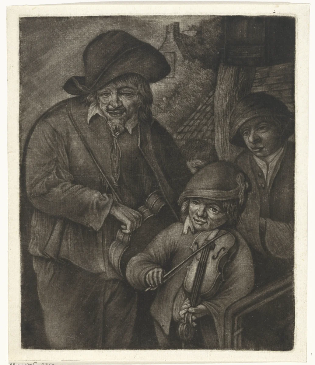 Een lierspeler en een vioolspeler by Jacob Hoolaart, print, 1723-1789