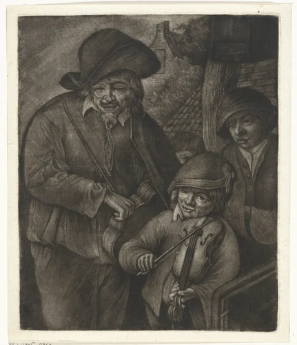 Een lierspeler en een vioolspeler by Jacob Hoolaart, print, 1723-1789