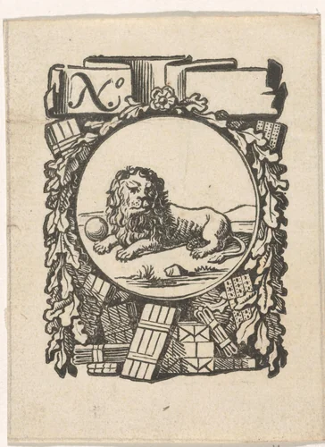 Handelsetiket met een leeuw by Isaac Vincentsz. van der Vinne, print, 1681-1740