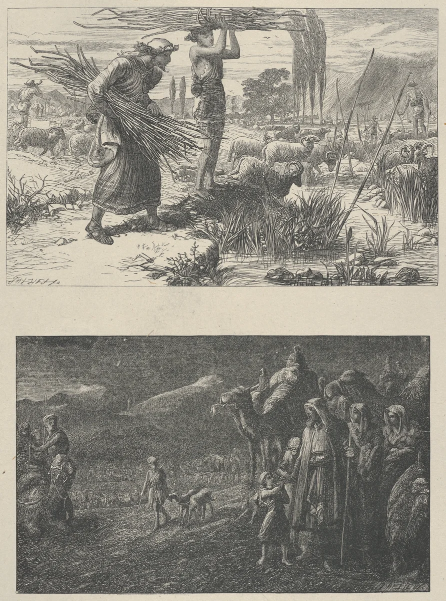 Jacob and the Flocks of Laban–Jacob's Departure from Laban, from "Dalziels' Bible Gallery" by Thomas Dalziel, print, 1865-1881