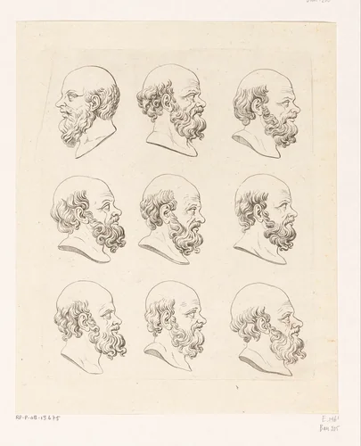 Negen koppen van Socrates by Daniel Nikolaus Chodowiecki, print, 1775