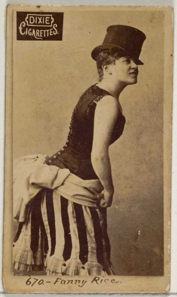 Card 670, Fanny Rice, from the Actors and Actresses series (N45, Type 7) for Dixie Cigarettes by Allen & Ginter, photograph, 1885-1891