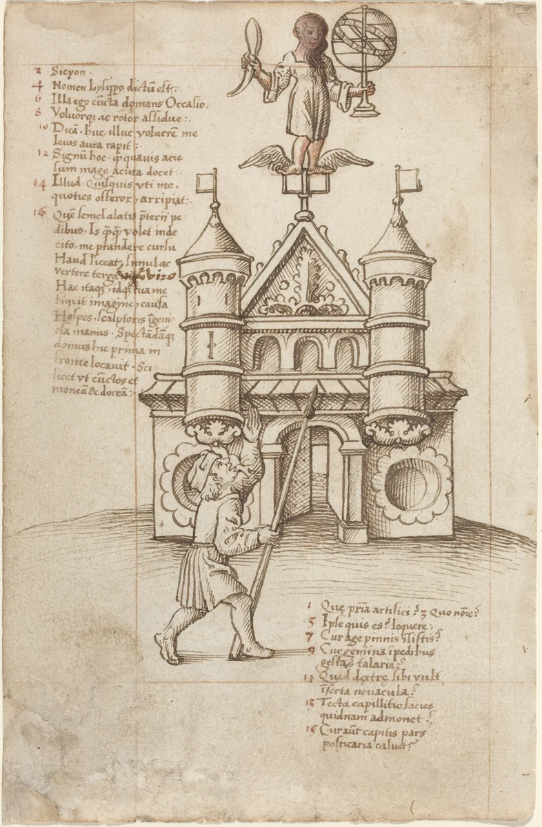 The Statue of Opportunity and the Passer-by [fol. 8 recto] by French early 16th Century, drawing, 1512-1515
