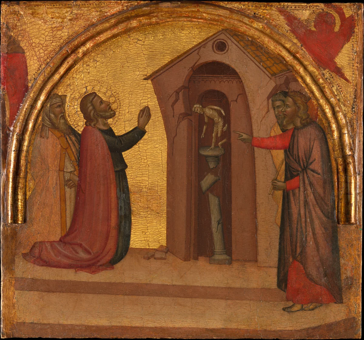 Saint John the Evangelist Causes a Pagan Temple to Collapse by Francescuccio Ghissi, painting, 1365-1374