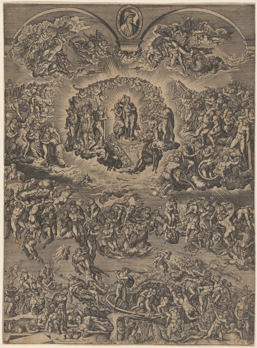 The Last Judgement by Léonard Gaultier; Martino Rota; Michelangelo, print, 1595-1605