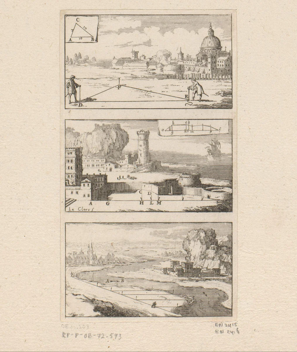 Gebruik van een meetlint geïllustreerd by Sébastien Leclerc, print, 1690