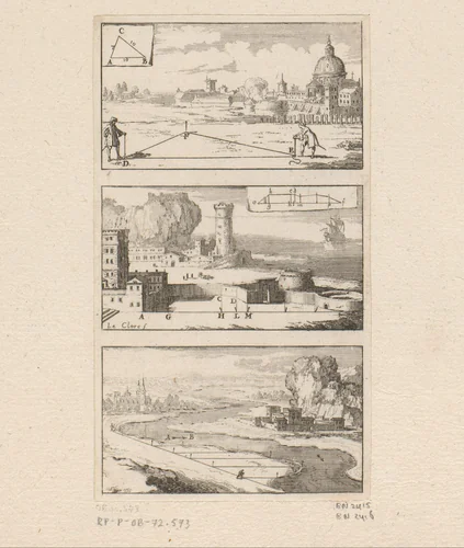 Gebruik van een meetlint geïllustreerd by Sébastien Leclerc, print, 1690