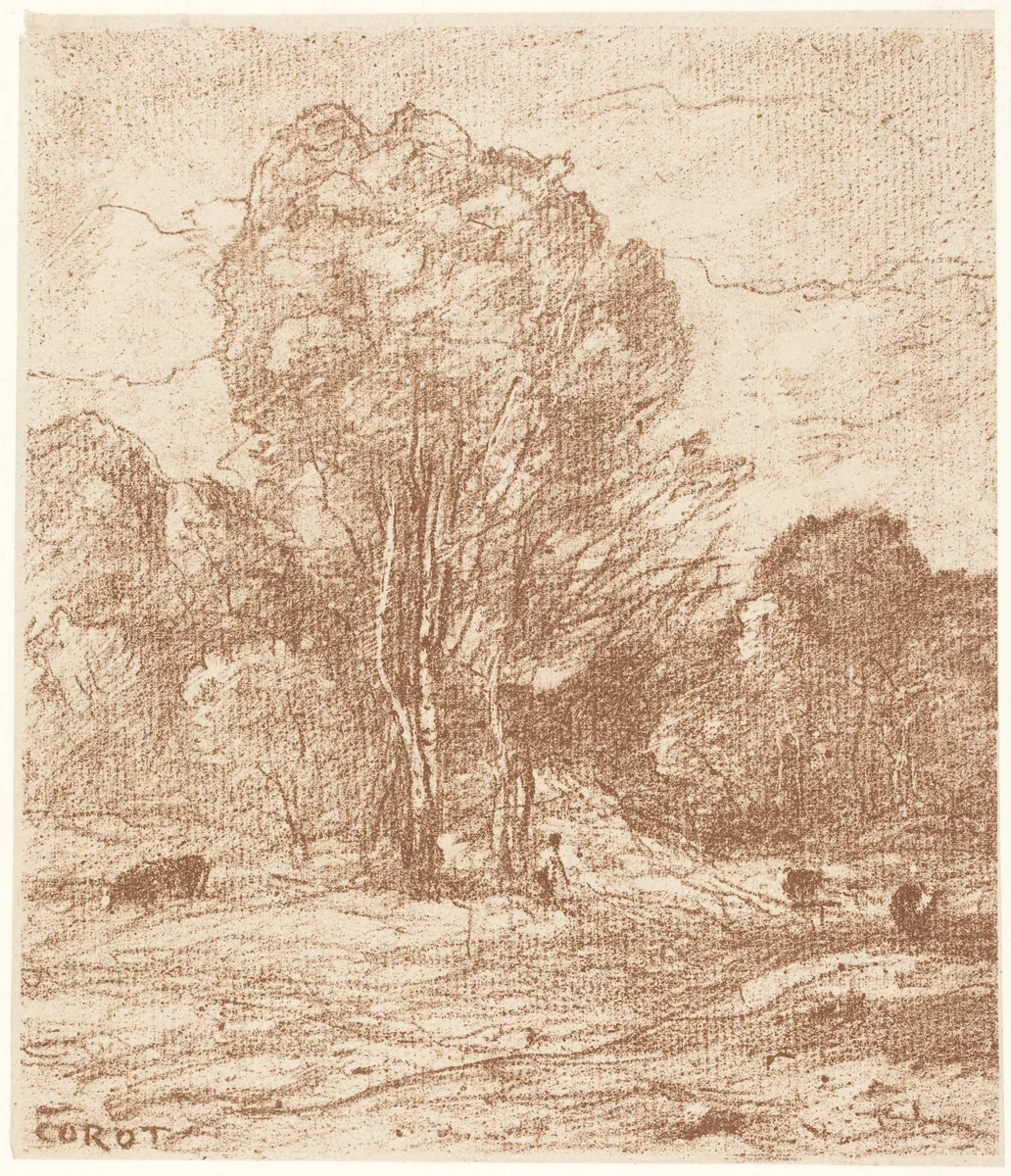 Drowsing Cattle (Le Dormoir des vaches) by Jean-Baptiste-Camille Corot, print, 1871