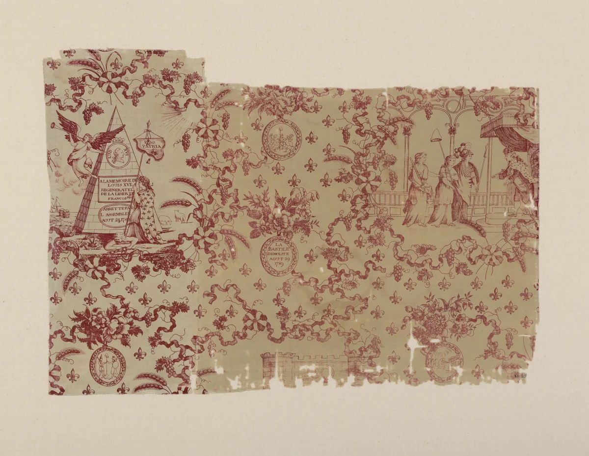Le Bastille Demolité (Fall of the Bastille) (Furnishing Fabric) by England, textile, 1780-1800