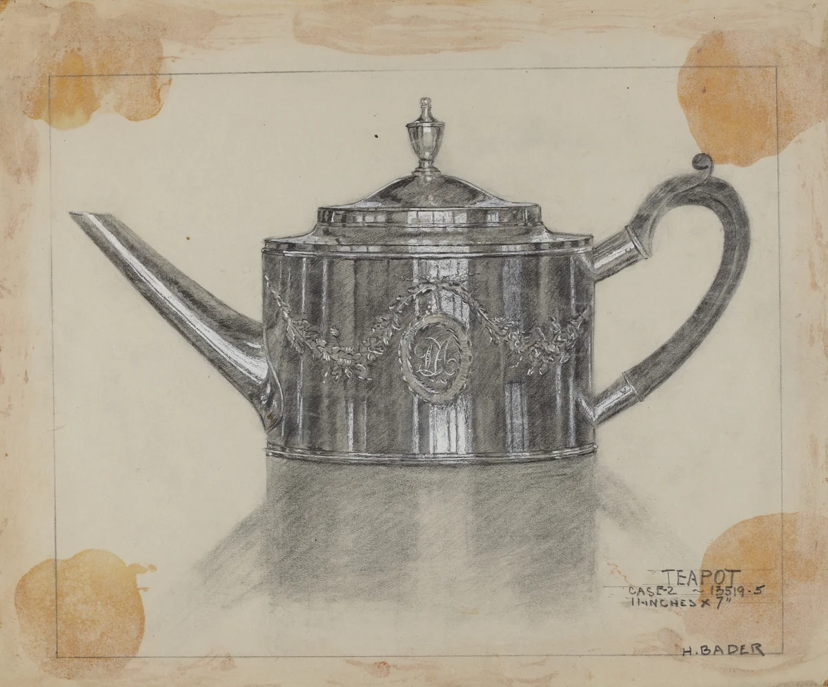 Silver Teapot by Herman Bader, index of american design, 1935-1942