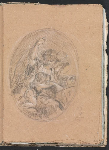 Verona Sketchbook: Figure with child in roundel (page 67) by Francesco Lorenzi, book, 1760