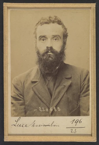 Luce. Maximilien. 36 ans, né le 13/3/58 à Paris VIIe. Artiste-peintre. Anarchiste. 6/7/94. by Alphonse Bertillon, photograph, 1894