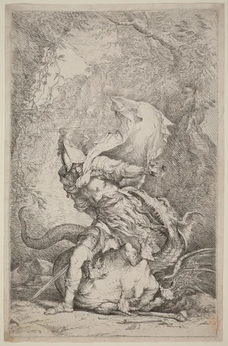 Jason and the Dragon by Salvator Rosa, print, 1663-1664