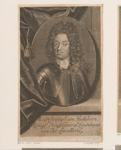 Portret van Wolff Christoph von Hackeborn by Martin Bernigeroth, print, 1719