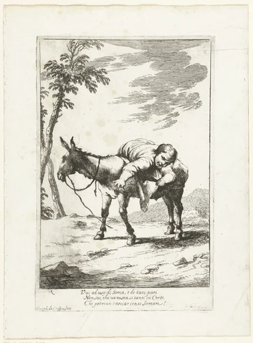 Bertoldino op een ezel by Giuseppe Maria Crespi, print, 1710-1715