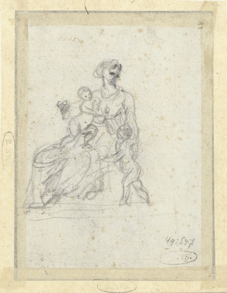 Maria met kind en H. Johannes by Claude Lorrain, drawing, 1635-1645