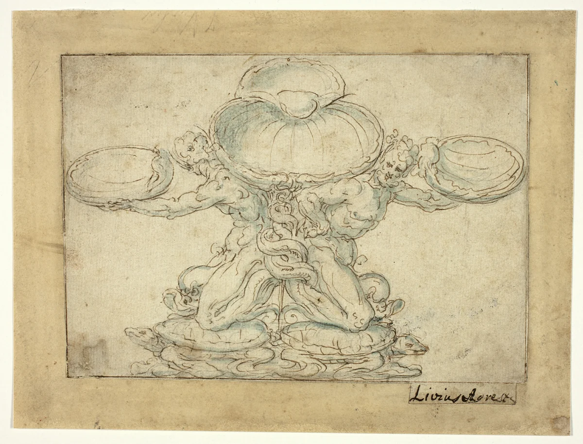 Design for a Salt Cellar or a Table Fountain by Livio Agresti, drawing, 1528-1579