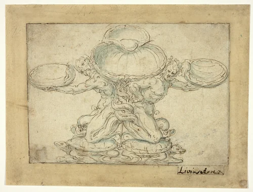 Design for a Salt Cellar or a Table Fountain by Livio Agresti, drawing, 1528-1579
