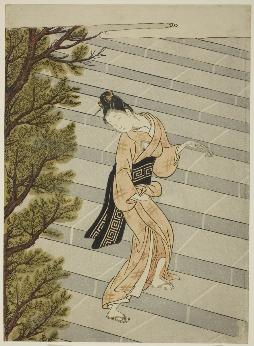 Climbing the steps one hundred times by Suzuki Harunobu (鈴木春信), print, 1760-1770