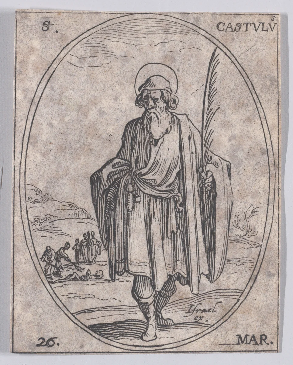 S. Castule (St. Castulus), March 26th, from "Les Images De Tous Les Saincts et Saintes de L'Année" (Images of All of the Saints and Religious Events of the Year) by Jacques Callot, print, 1636