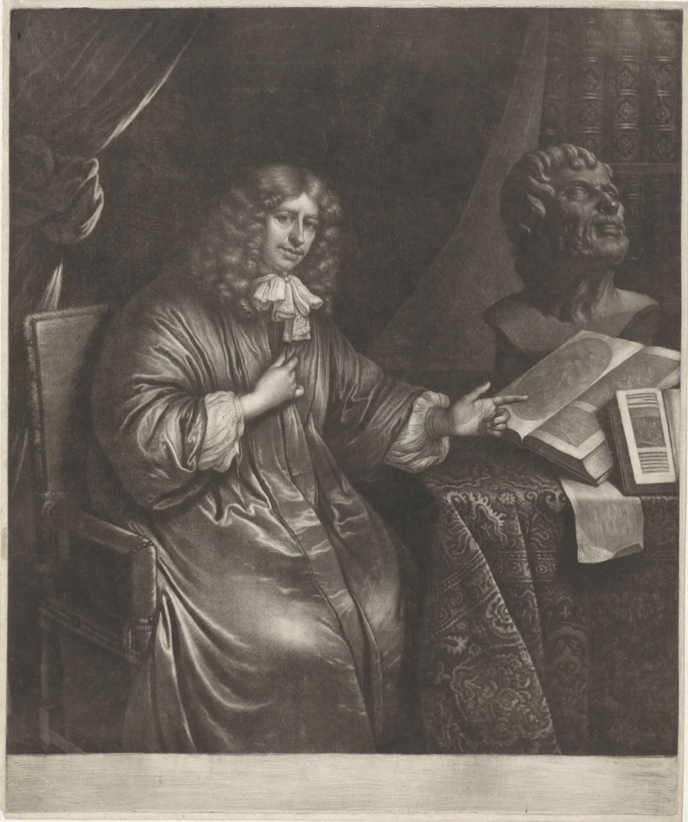 Portret van Abraham van Lennep by Wallerant Vaillant, print, 1672-1677