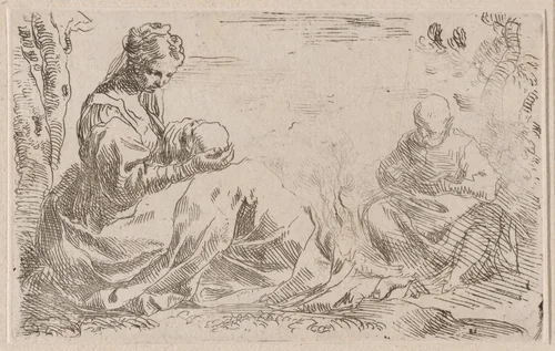 Rest on the Flight into Egypt by Simone Cantarini, print, 1640-1649