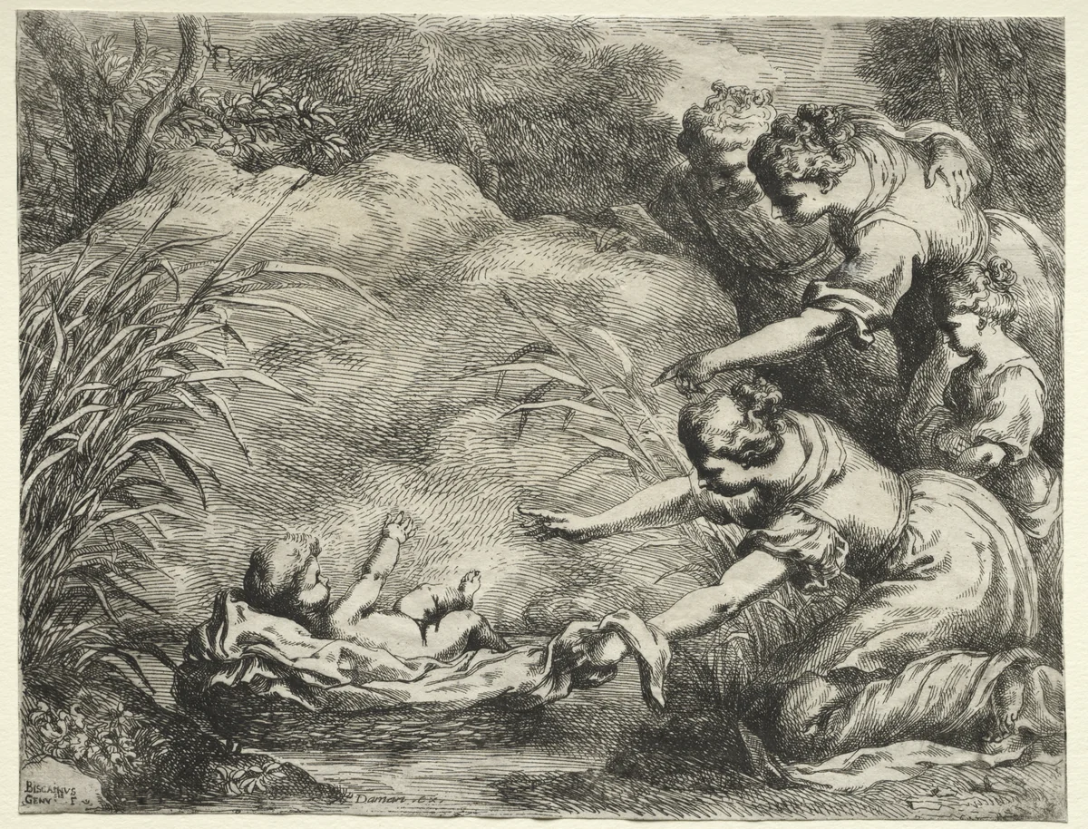 Moses Saved from the Nile by Bartolomeo Biscaino, print, 1647-1657