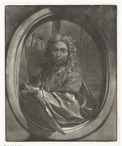Portret van Nicolaas Verkolje by Arnout Rentinck, print, 1753-1763