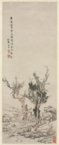 Old Trees by a Wintry Brook by Wen Zhengming (文徵明), painting, 1551