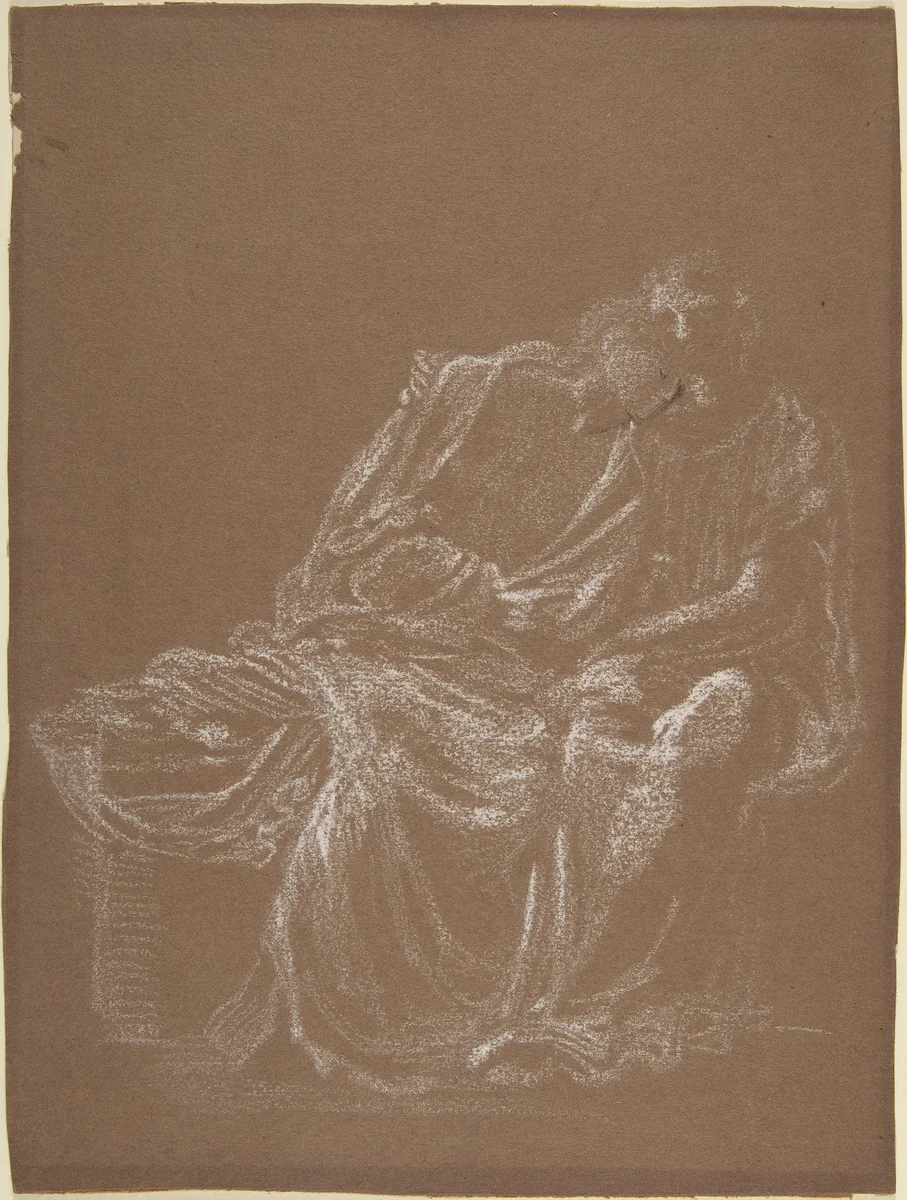 A seated couple, embracing by Sir Edward Burne-Jones, drawing, 1860-1870