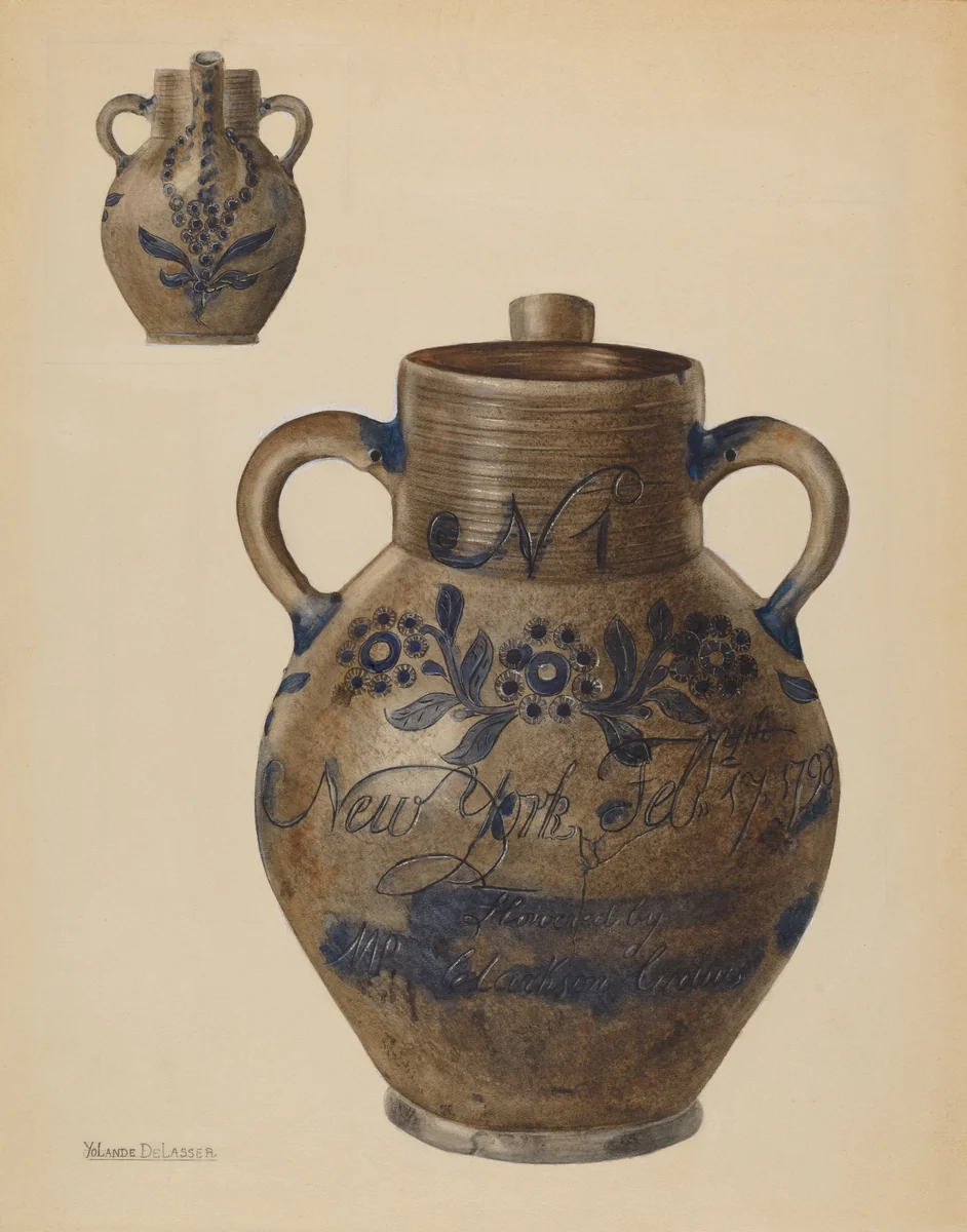 Water Jug by Yolande Delasser, index of american design, 1935-1942