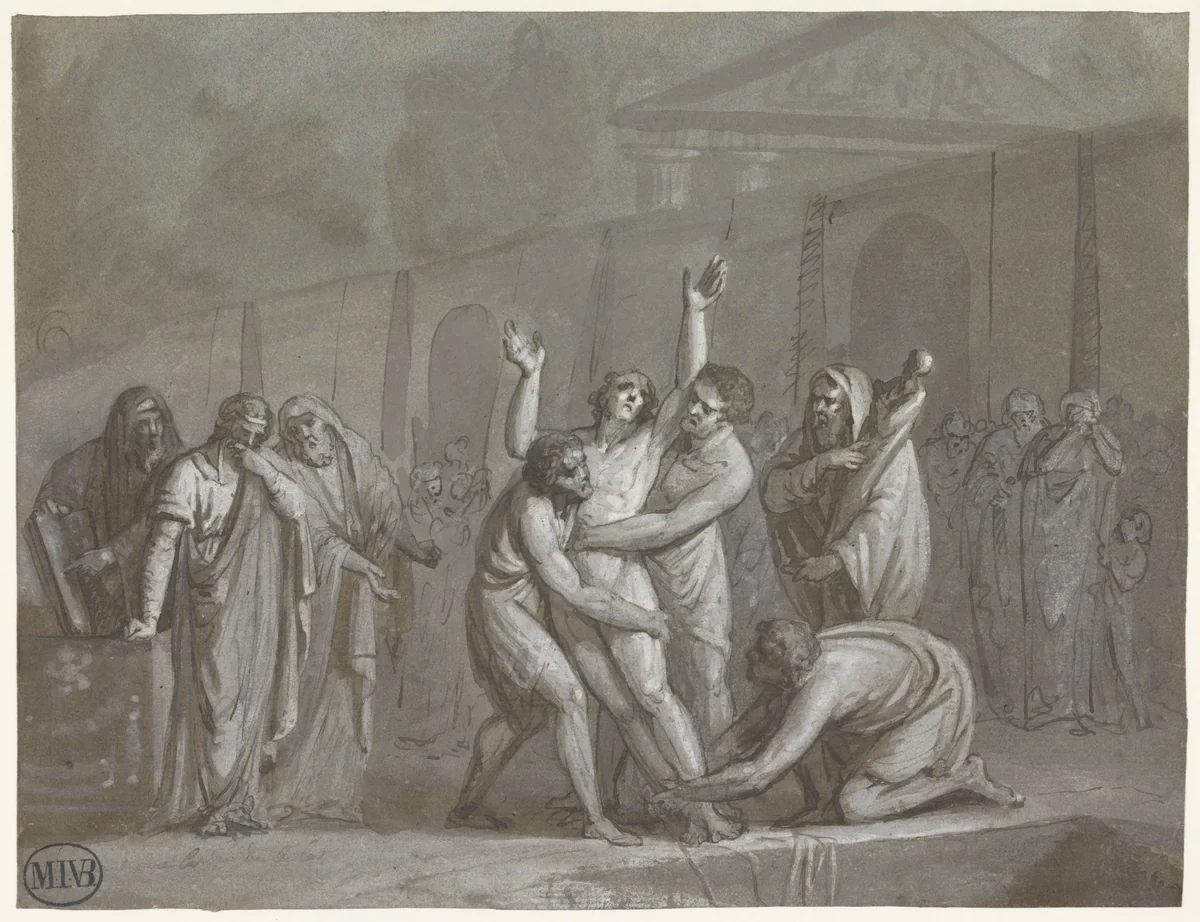 Romeinse terechtstelling by Mattheus Ignatius van Bree, drawing, 1783-1839
