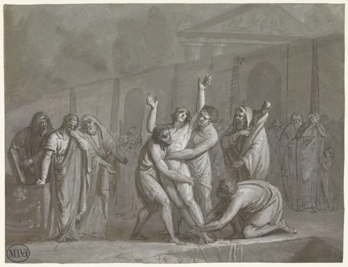 Romeinse terechtstelling by Mattheus Ignatius van Bree, drawing, 1783-1839