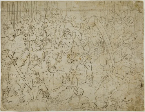 Armed Soldiers After Battle by Genoese, drawing, 1598-1602
