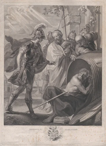 The meeting of Diogenes of Sinope and Alexander the Great by Quirin Mark, print, 1784