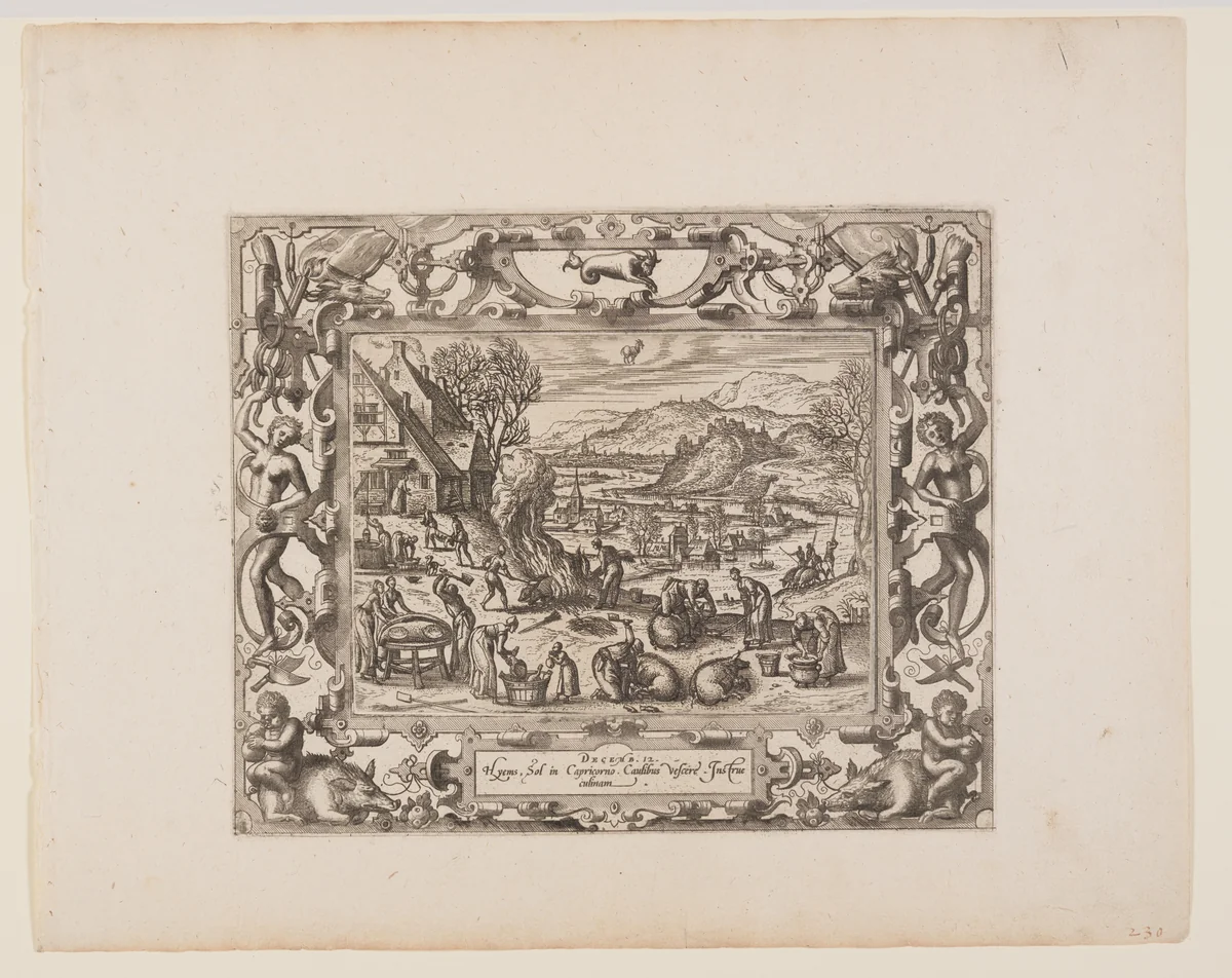 December, from The Twelve Months by Pieter van der Borcht, print, 1574