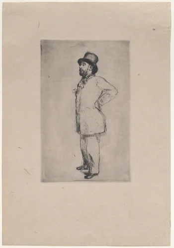 Portrait of Edgar Degas, wearing a hat by Marcellin Desboutin, print, 1876