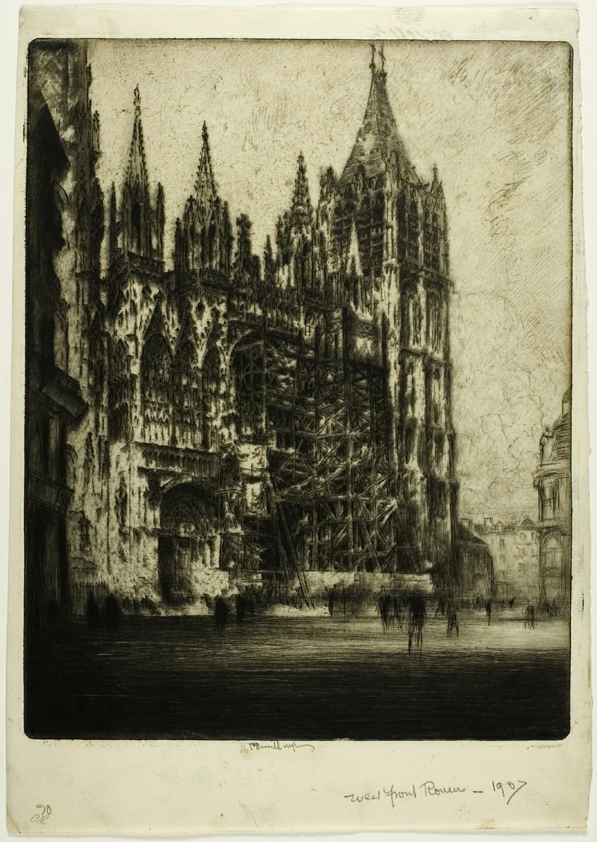 The West Front, Rouen Cathedral by Joseph Pennell, print, 1907