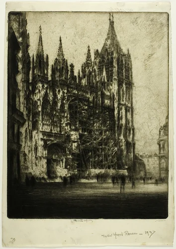 The West Front, Rouen Cathedral by Joseph Pennell, print, 1907