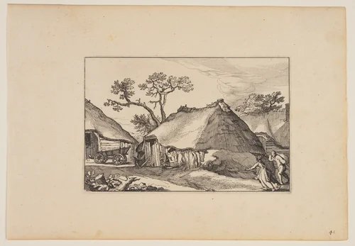 Two Barns, Cart at Left, from Landscapes (Verscheyden aerdige Lanthuysen...) by Claes Jansz Visscher, print, 1620