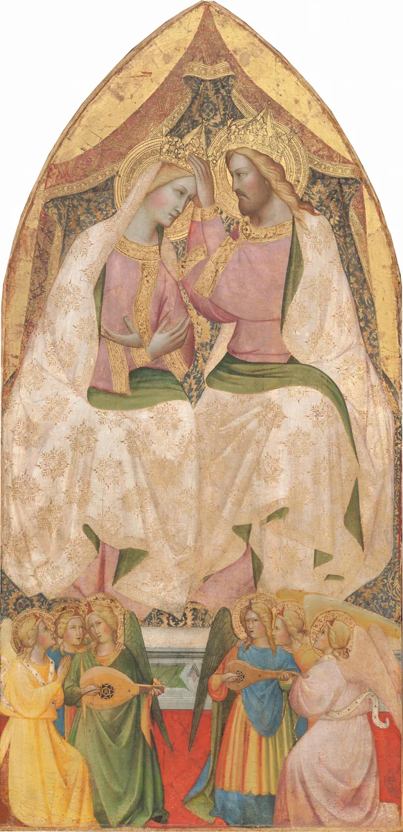 The Coronation of the Virgin with Six Angels by Agnolo Gaddi, painting, 1390