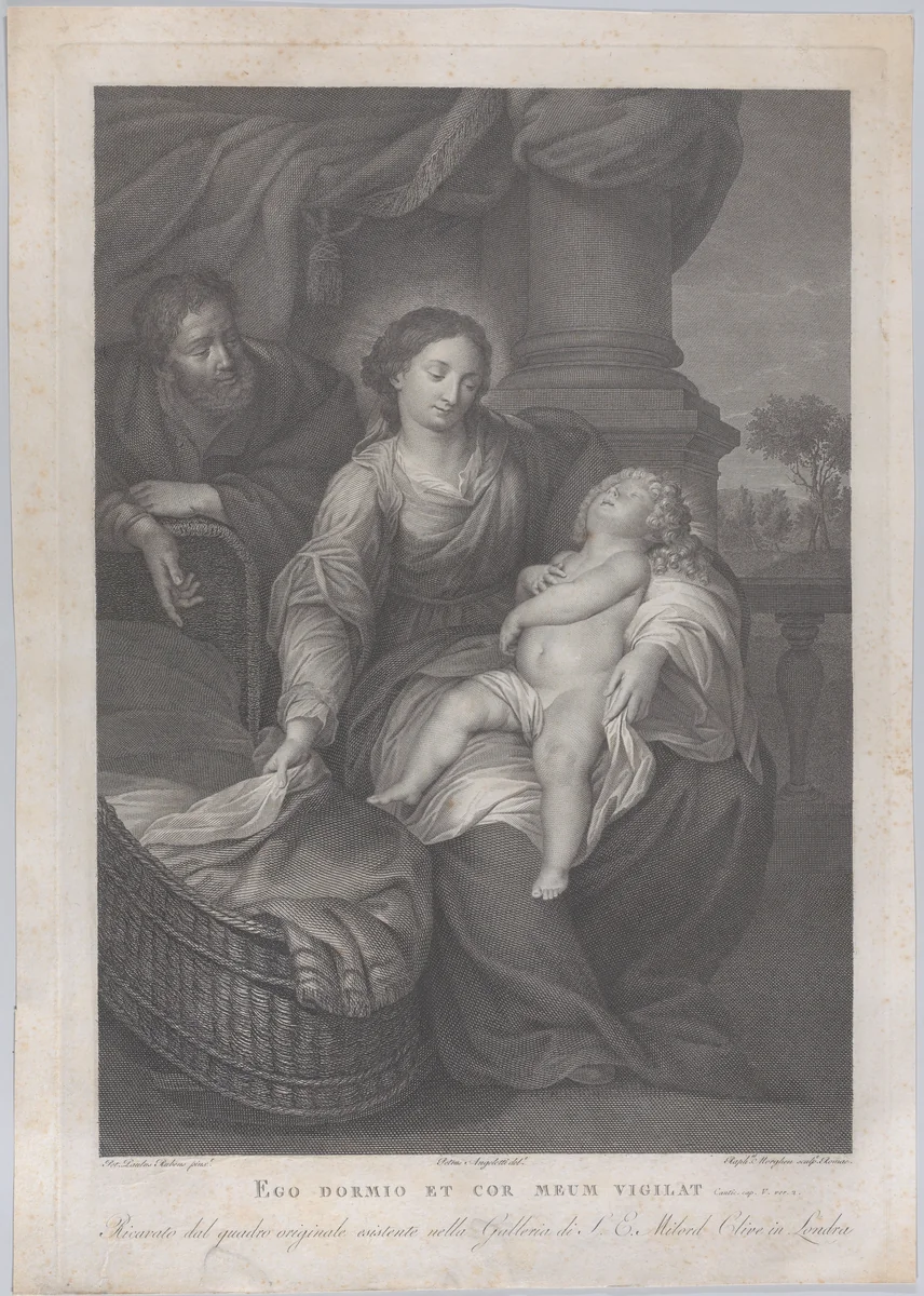 The Holy Family, with the Christ child asleep in the Virgin's lap by Raphael Morghen, print, 1786