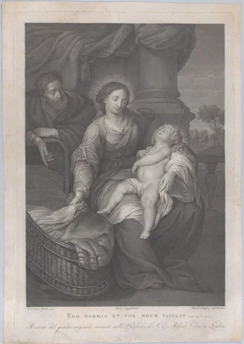 The Holy Family, with the Christ child asleep in the Virgin's lap by Raphael Morghen, print, 1786