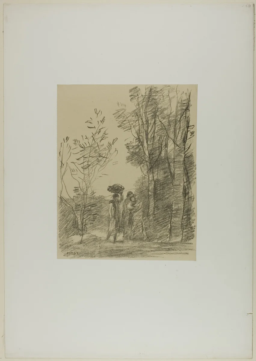 The Meeting in the Woods by Jean-Baptiste-Camille Corot, print, 1871