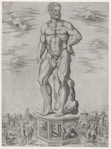 Hercules Colossus at Padua (L'Ercole di casa Benavides a Padova), from "Speculum Romanae Magnificentiae" by anonymous, print, 1553