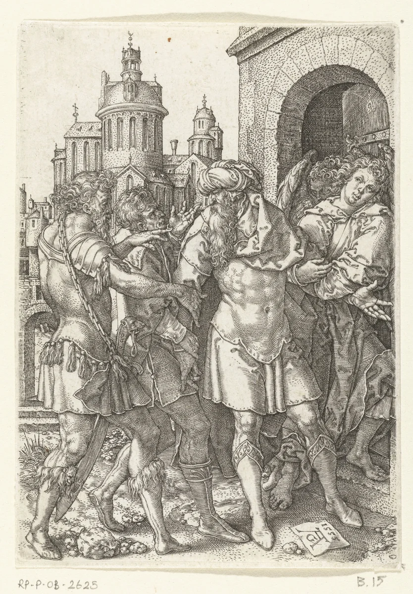 Lot voorkomt geweld tussen de inwoners van Sodom by Unknown, print, 1555