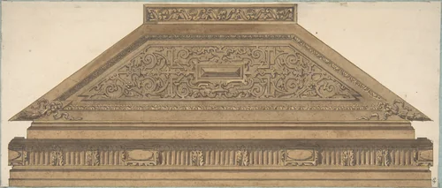 Design for Carved Wood Paneling and Molding Featuring Strapwork by Jules-Edmond-Charles Lachaise, drawing, 1850-1900