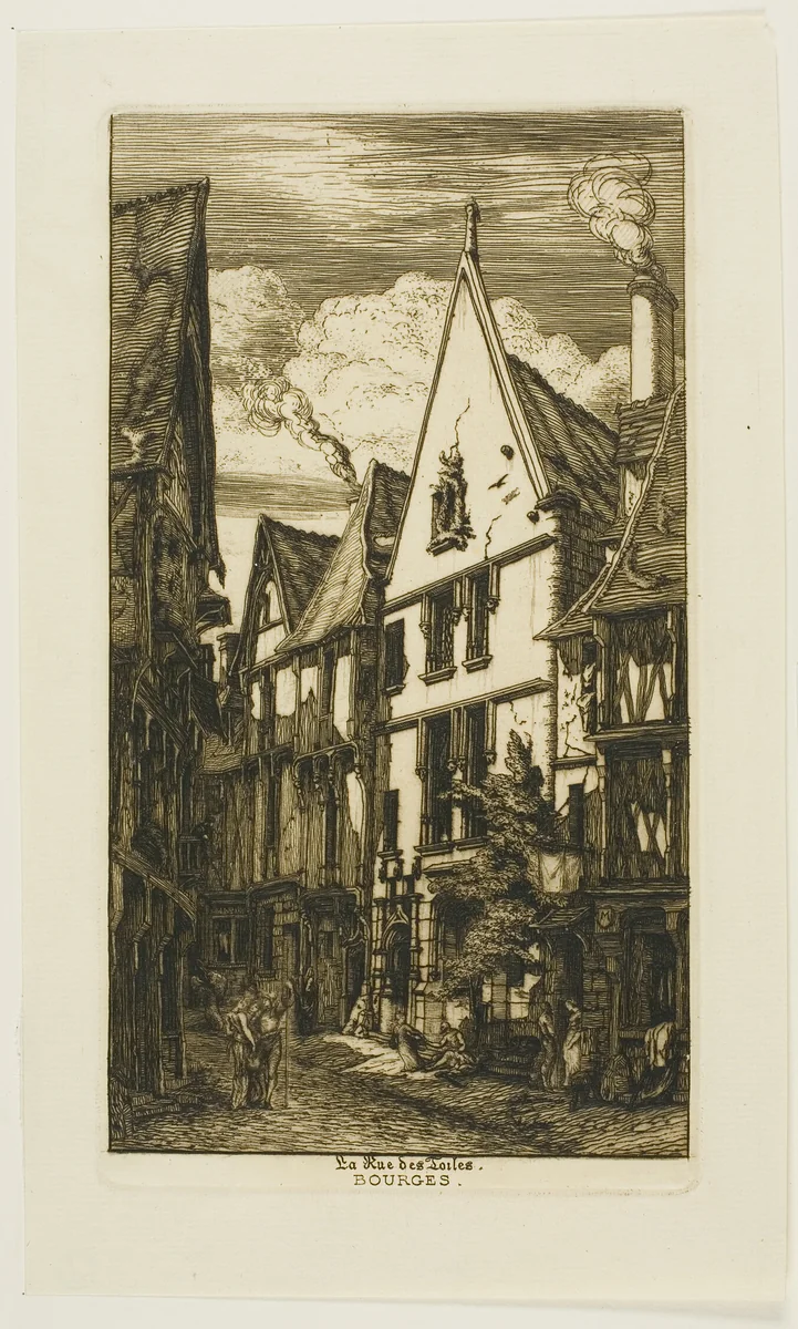 Rue des Toiles, Bourges by Charles Meryon, print, 1853